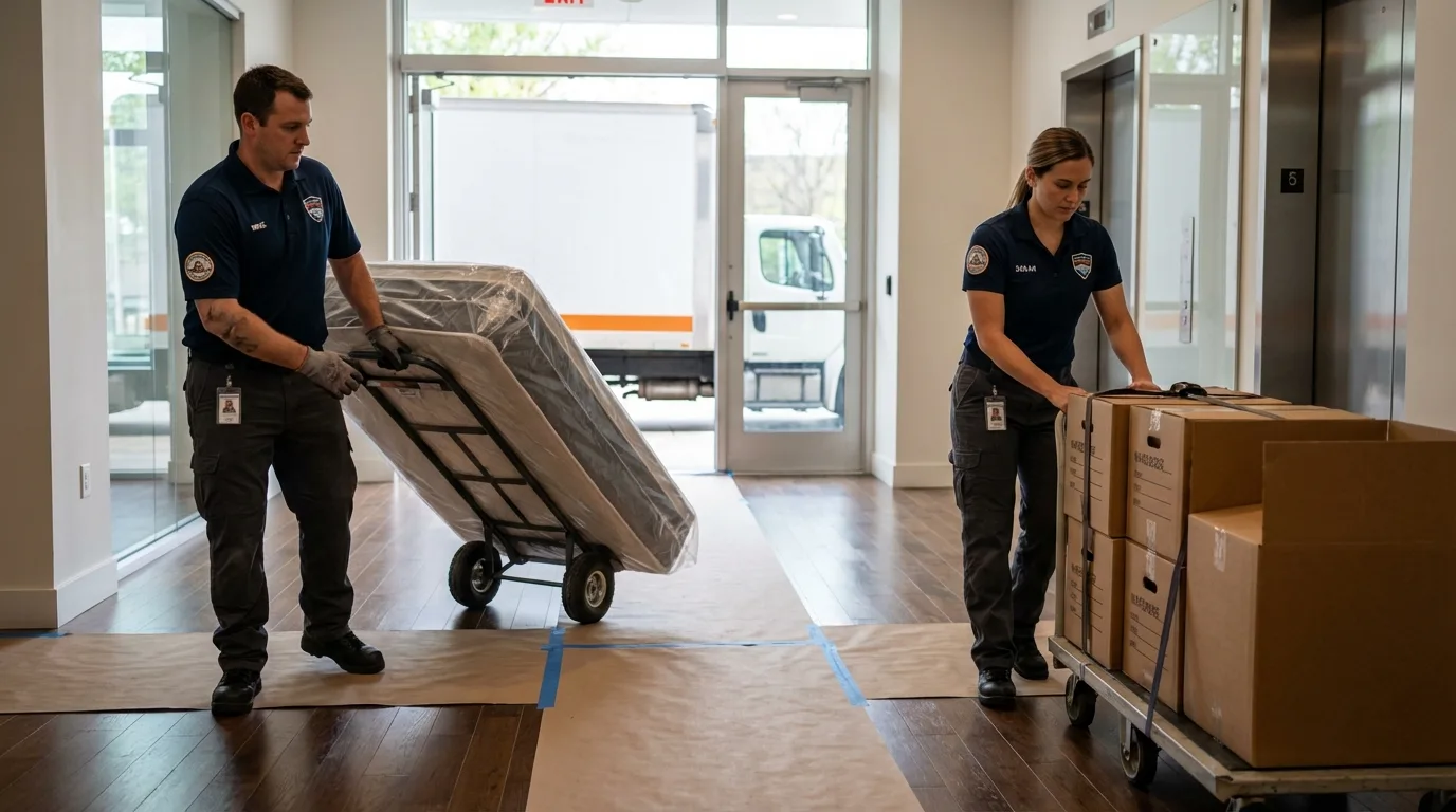 Professional apartment movers loading elevator in Manti, UT
